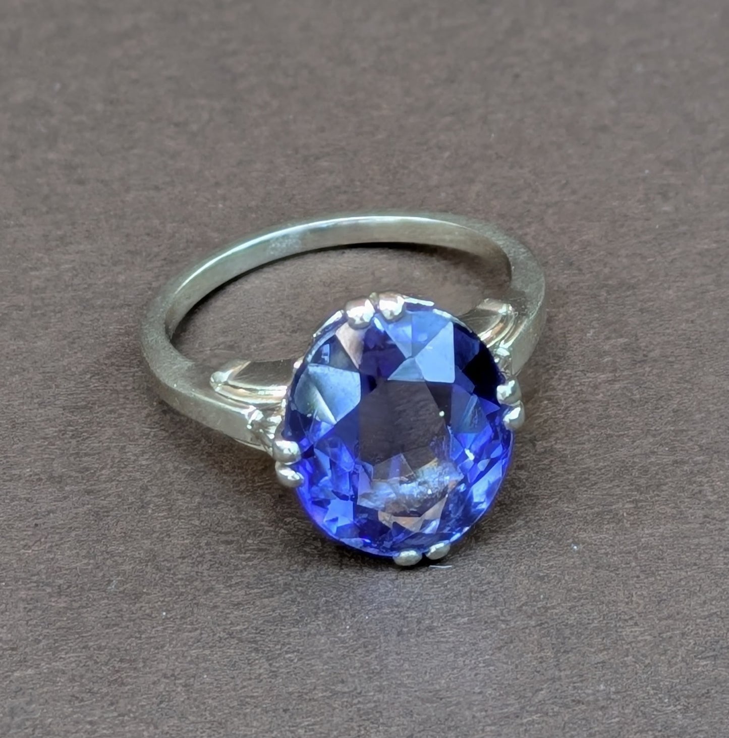 14kt White Gold & Oval Sapphire Ring- Set with Split Prongs