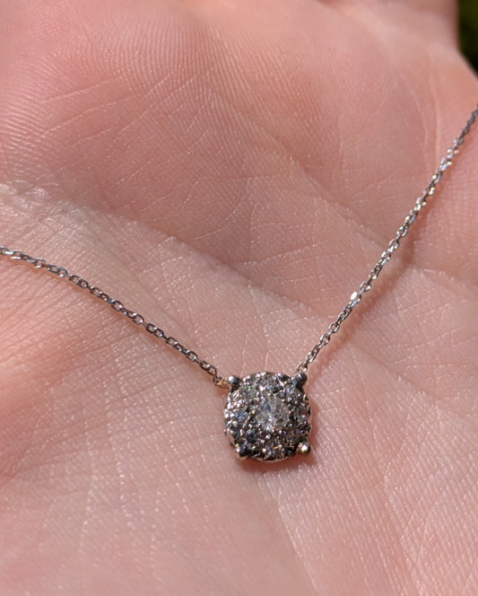 14kt White Gold Diamond Cluster Necklace- Old European Cut