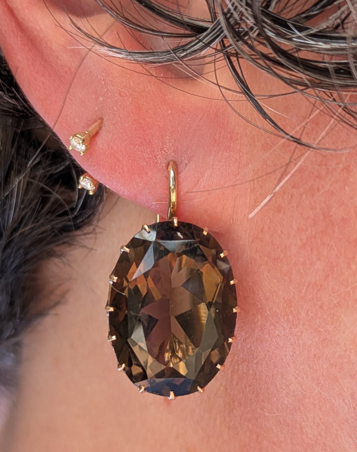 Large 14kt Vintage Smoky Quartz Earrings