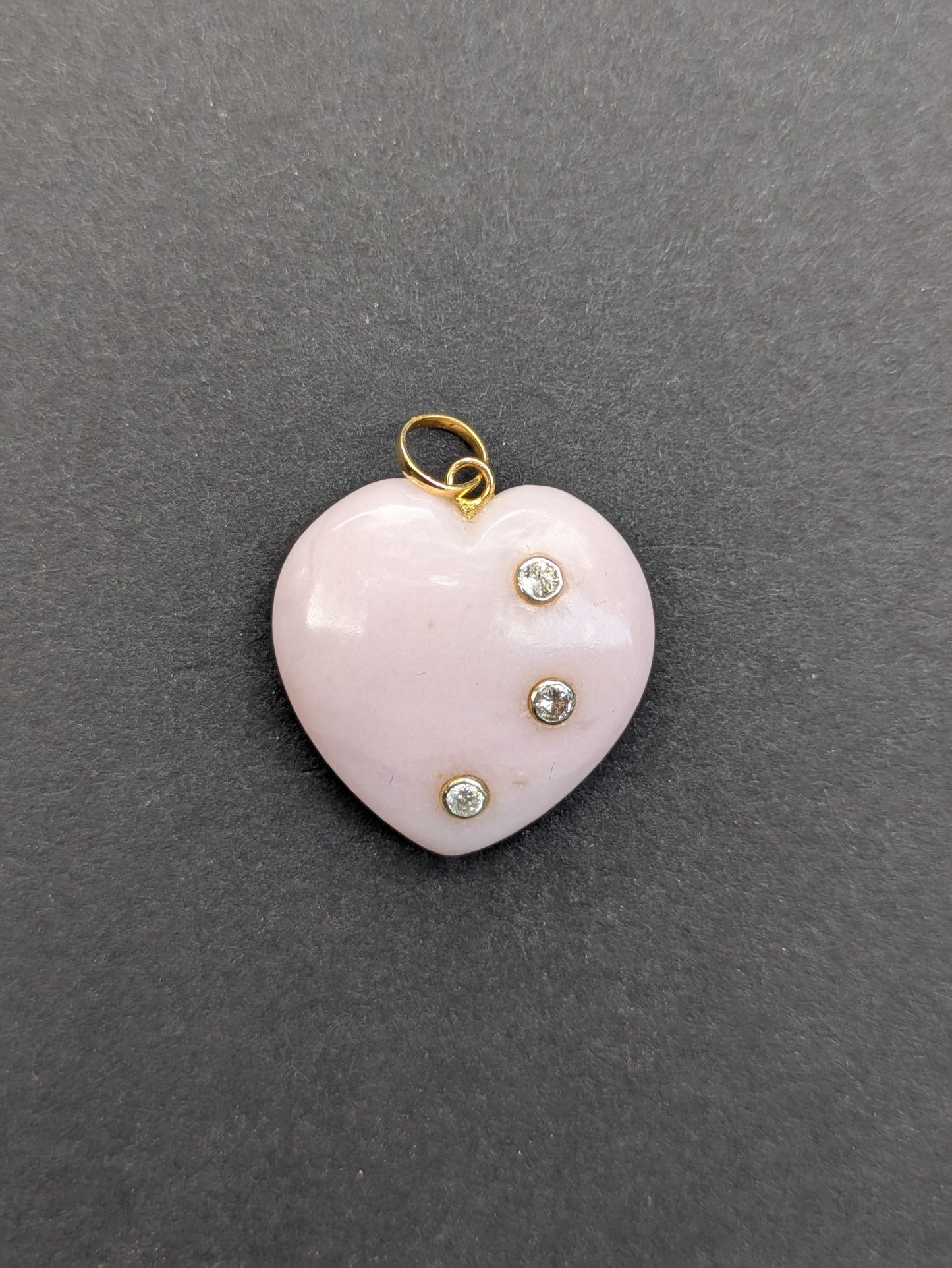 Large Pink Quartz and Diamond Heart Pendant
