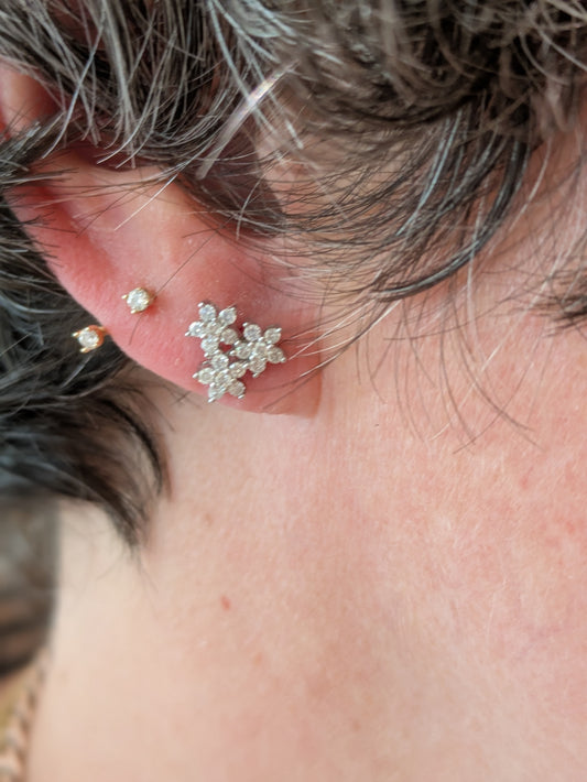 14k White Gold and Diamond Floral Stud Earrings