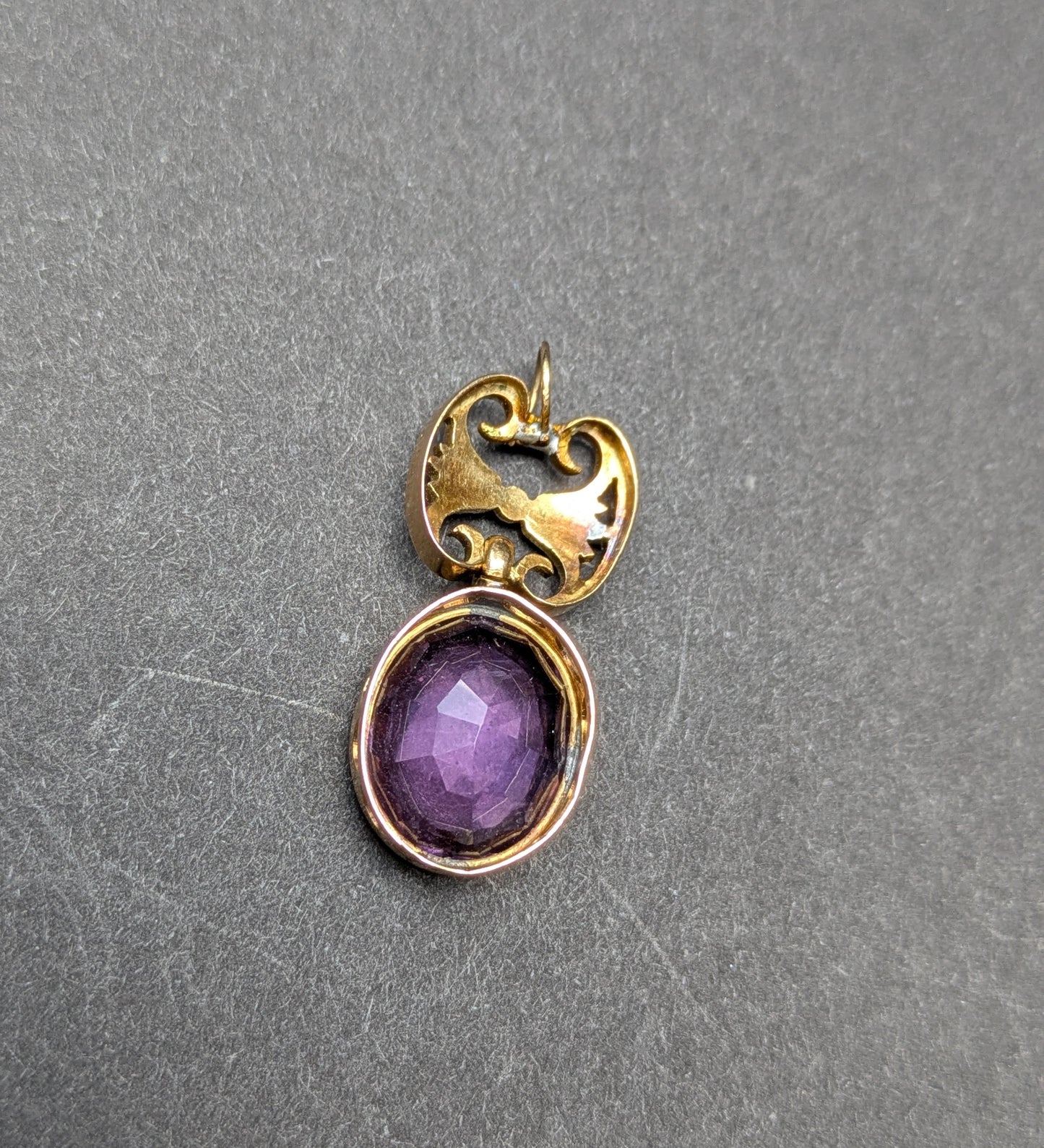 Egyptian Revival 14k Enamel Pendant with Amethyst