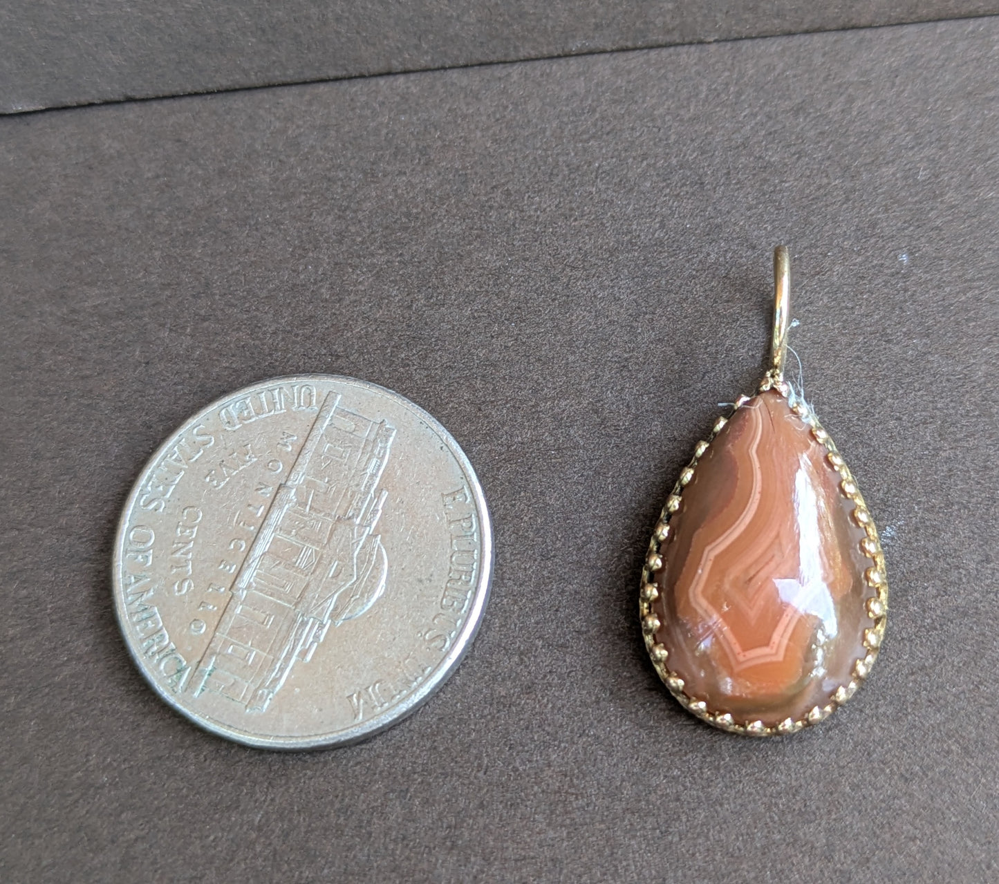 Pear Shaped Agate in Crown Setting 14kt Conversion Pendant