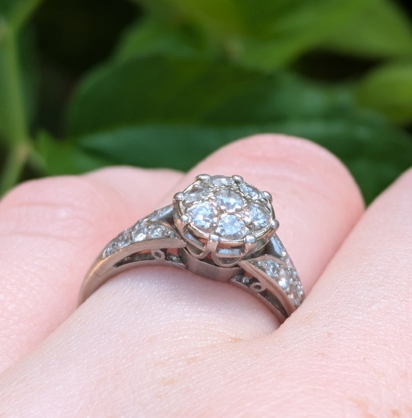 Platinum & Diamond 1930's Cluster Ring with Diamond Sides