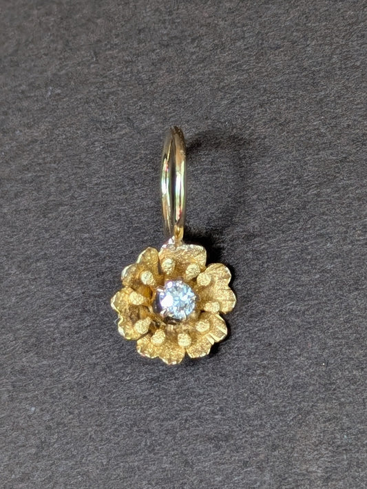 Dainty 14kt Flowers Charm with Single Cut Diamond
