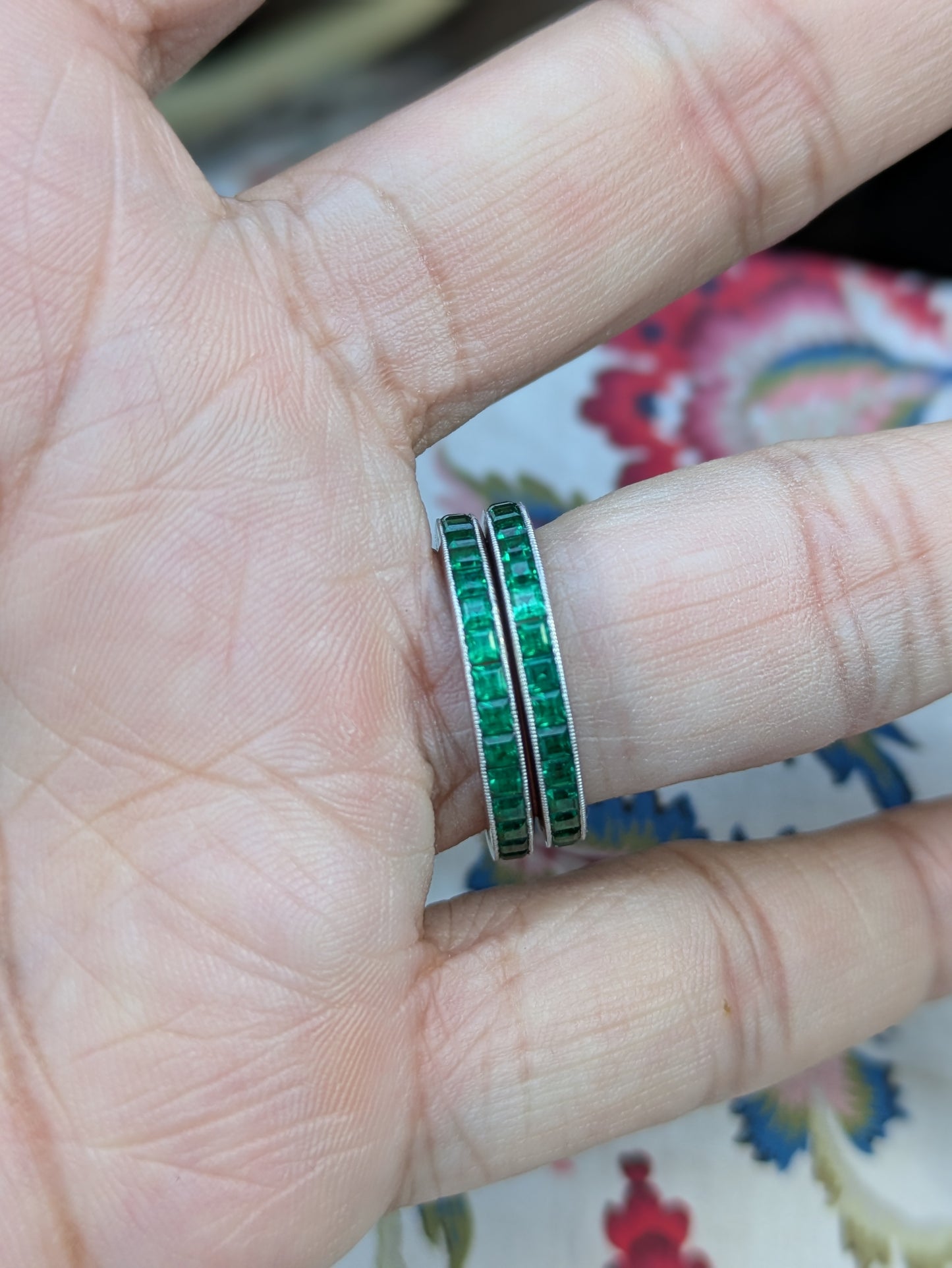 14k White Gold Pair of Emerald Eternity Bands