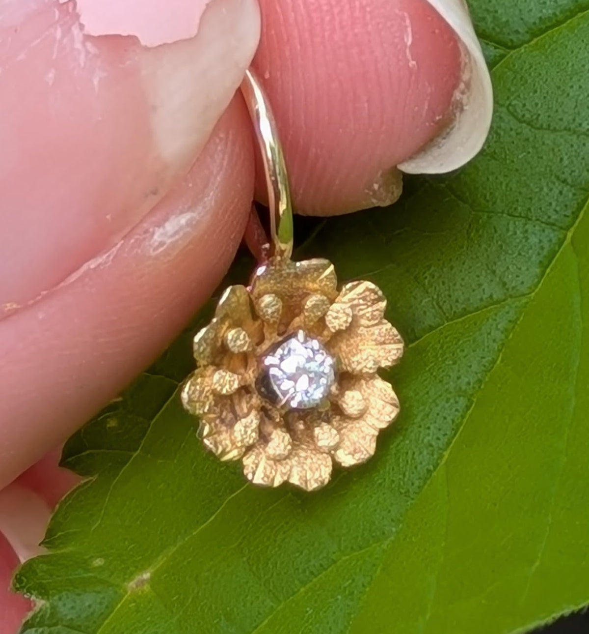 Dainty 14kt Flowers Charm with Single Cut Diamond