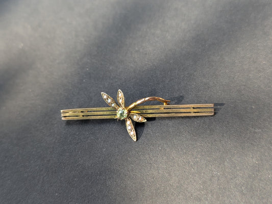 14kt Seed Pearl and Peridot Dragonfly Pendant