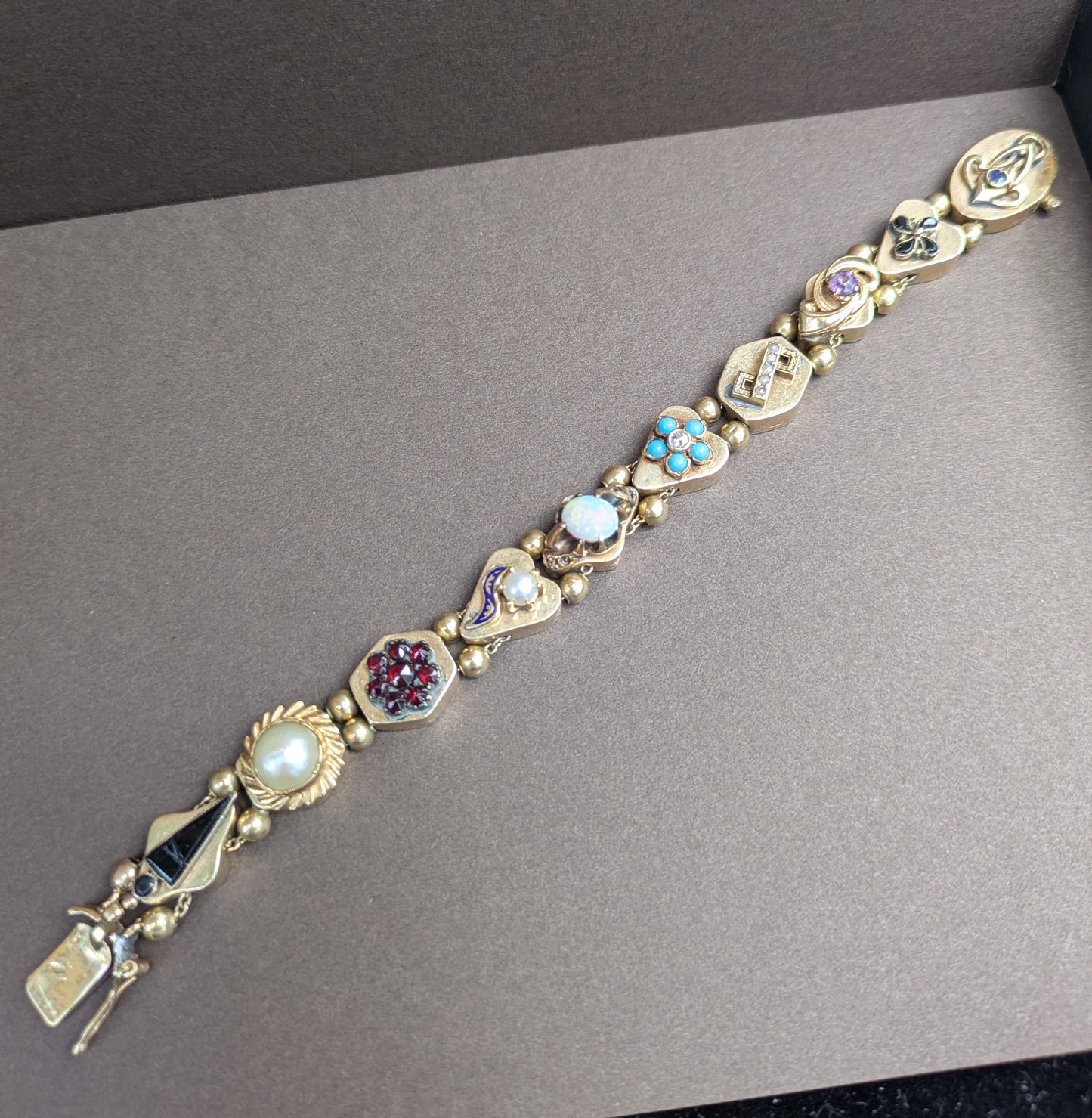 14kt Slide Bracelet Turquoise, Diamond (OEC), Pearl, Garnet, Opal, Amethyst, Enamel