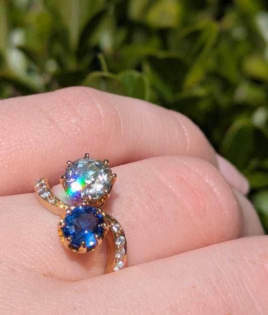 18kt French Diamond "Toi et Moi" Ring Set with Sapphire