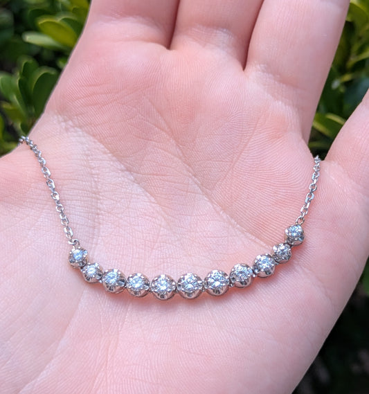 14kt White Gold Graduated Diamond Necklace- Crecent Style