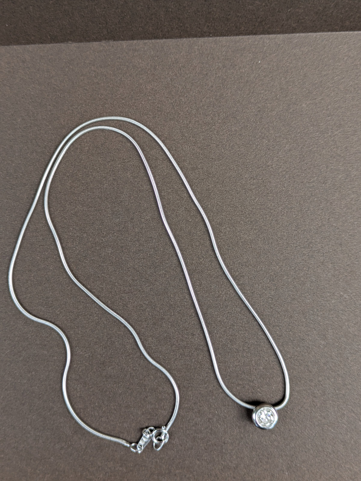 Platinum Snake Chain With 1/3ct Diamond Solitare