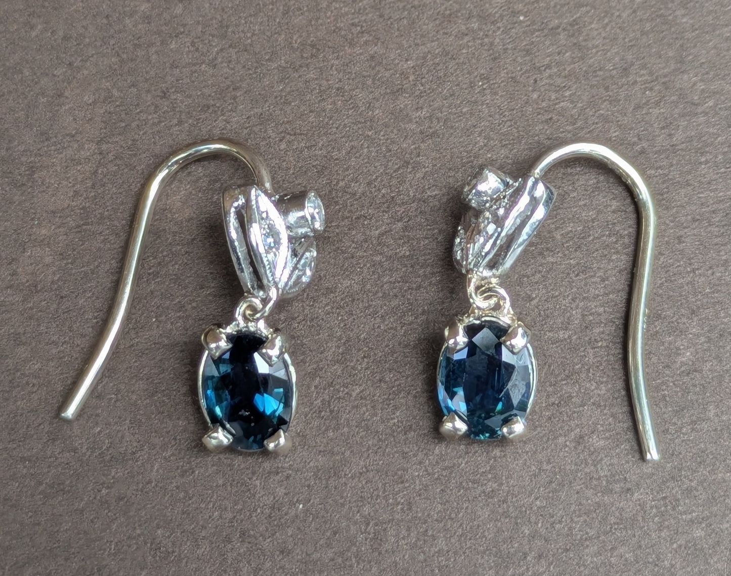 14kt White Gold Diamond & Sapphire Dangle Earrings on Hooks
