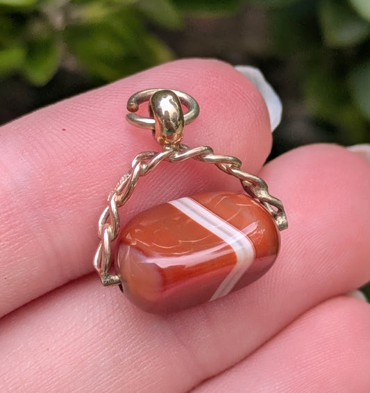 9k 1917 Birmingham Spinner Fob with Agate