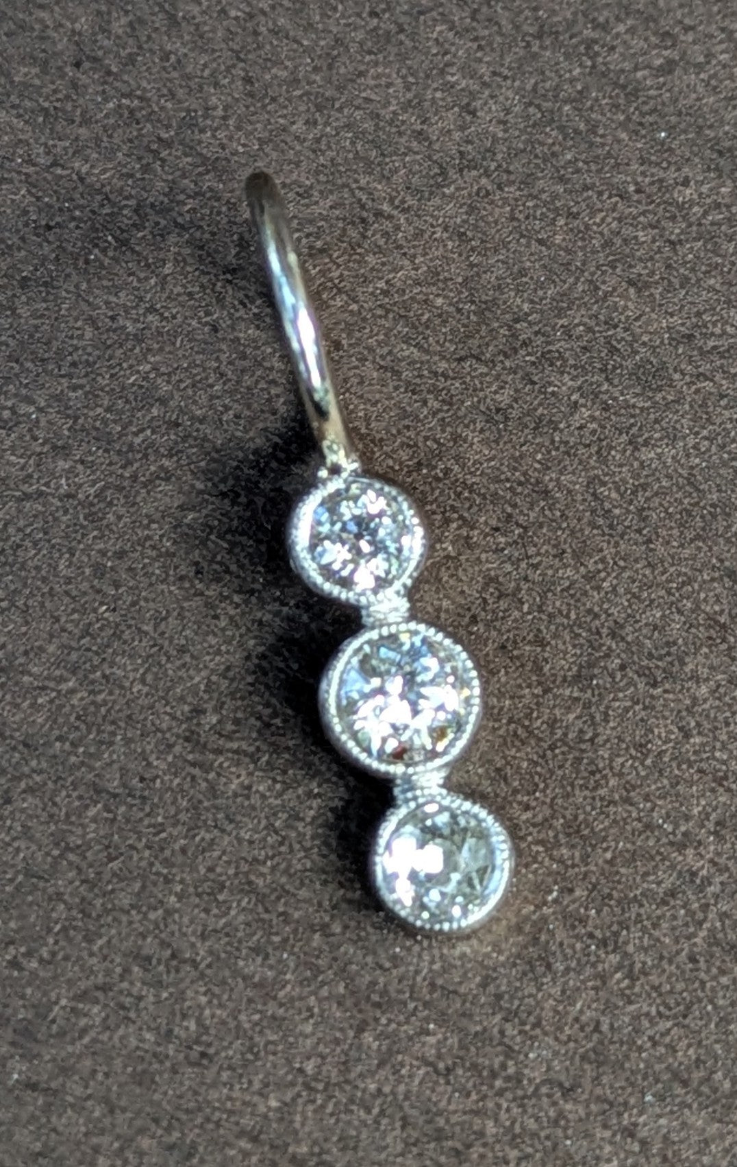 3 Diamond 14kt White Gold Bezel Set (Mill grain) Charm from Brooch Part