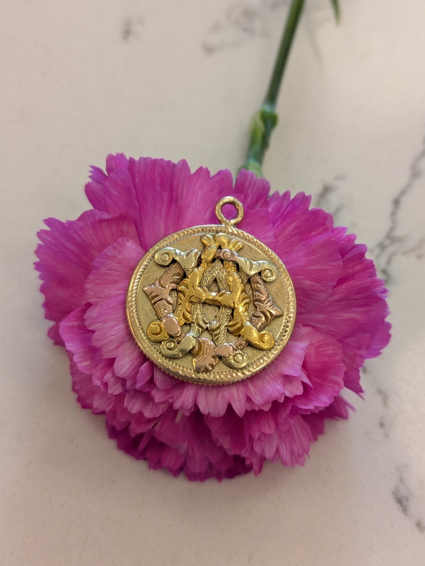 22k Coin and 18k Three Tone Gold Monogram Love Token