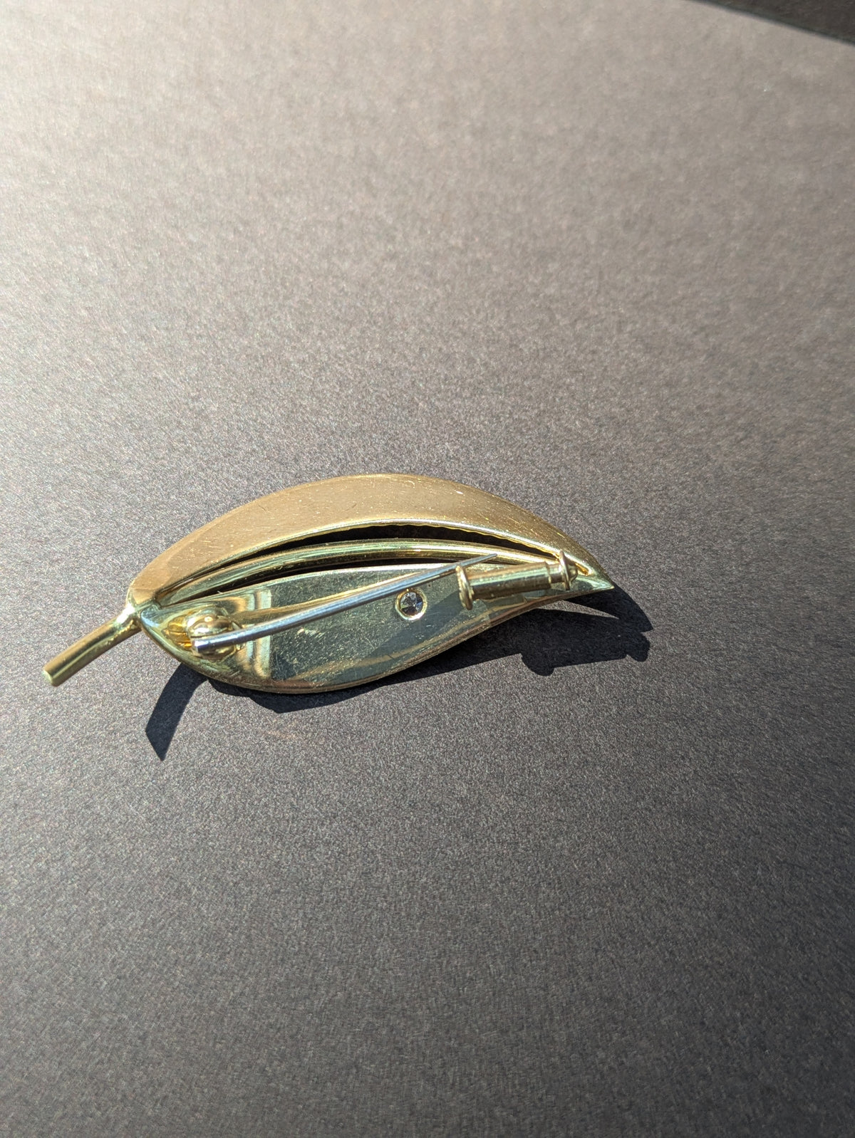 Mid Century Leaf Brooch with Diamond