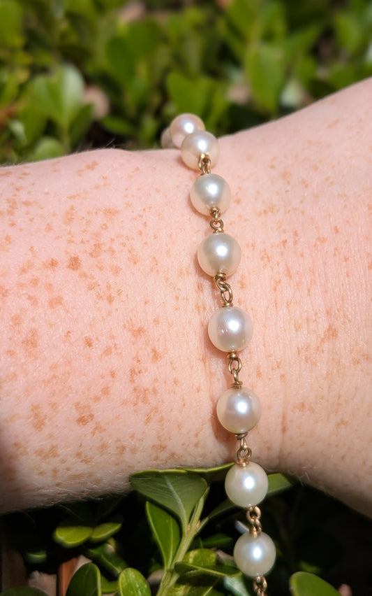 14kt Yellow Gold & White Pearl Bracelet