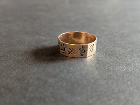 10k Rose Gold Cigar Band with Beveled Sides and Hand Engraving