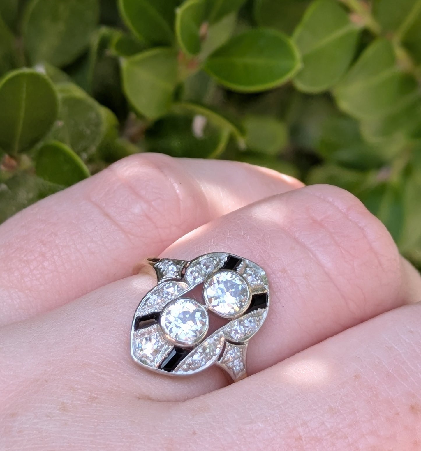 Art Deco French Cut Sapphire & OEC Diamond Ring