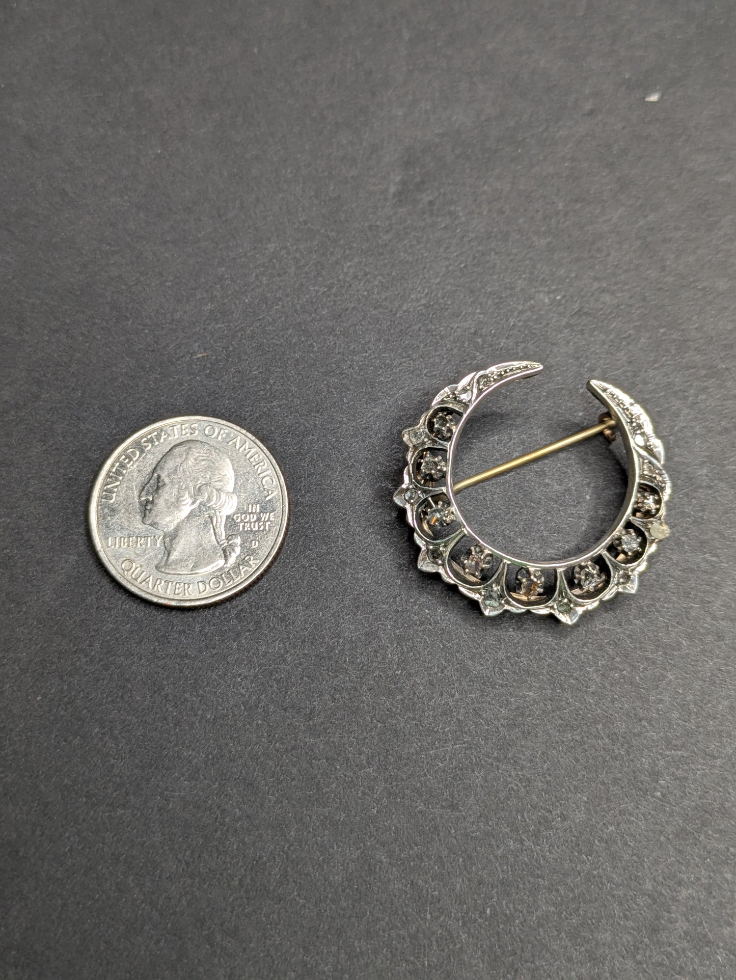 Rose Cut  Diamond Crescent Brooch