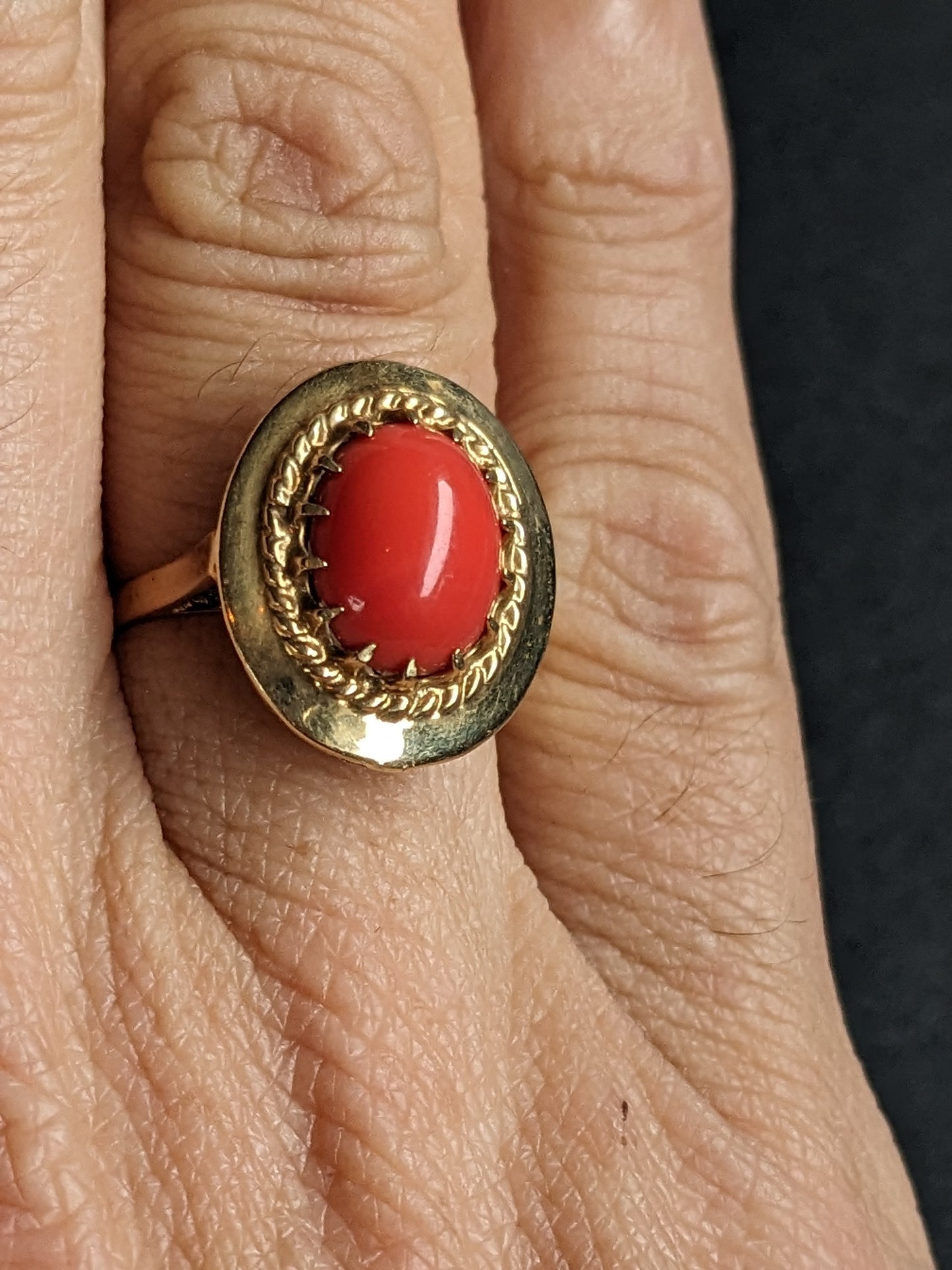 Red coral ring prong set