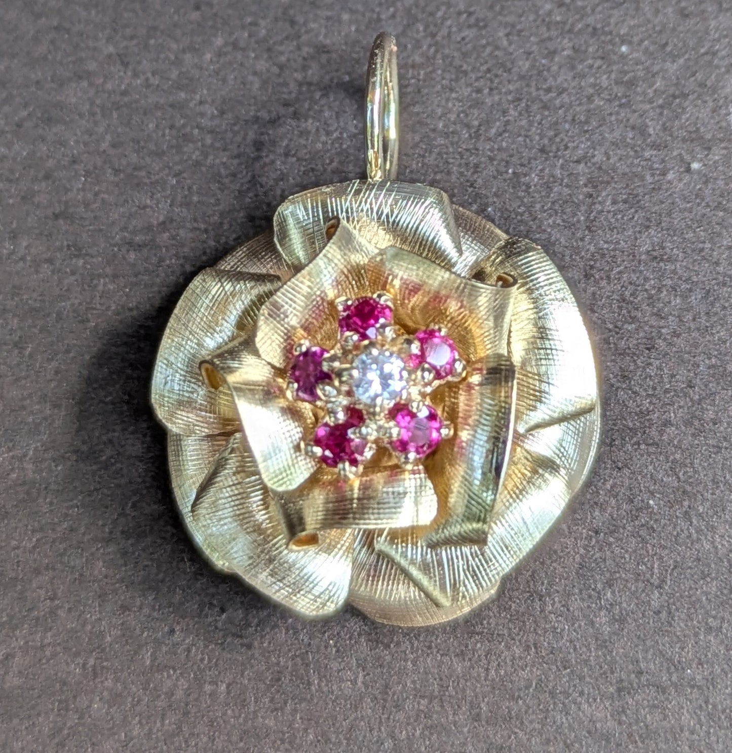 14kt Rose with Ruby & Diamond Center