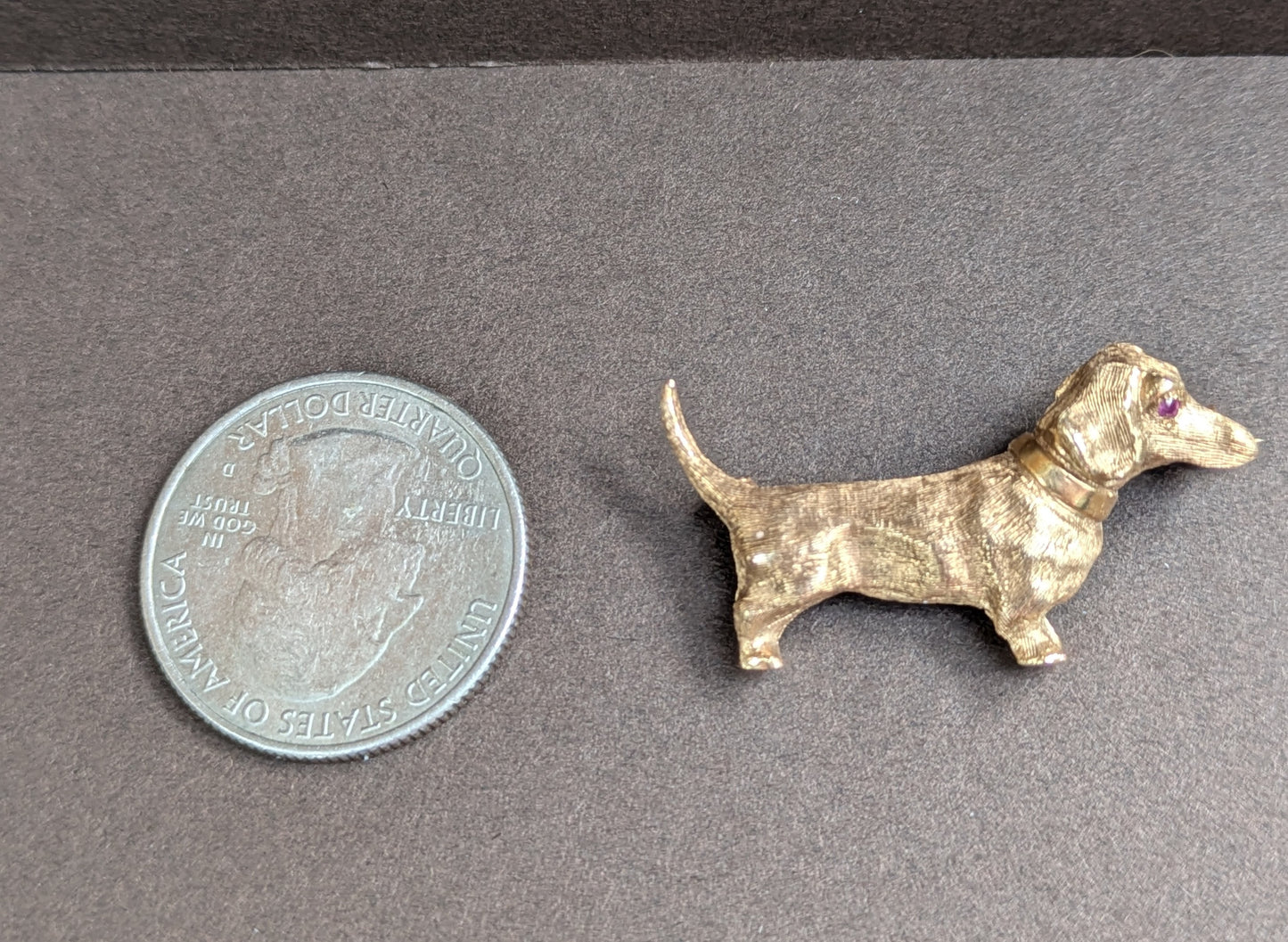Ruby Eyed 14kt Dachshund Brooch
