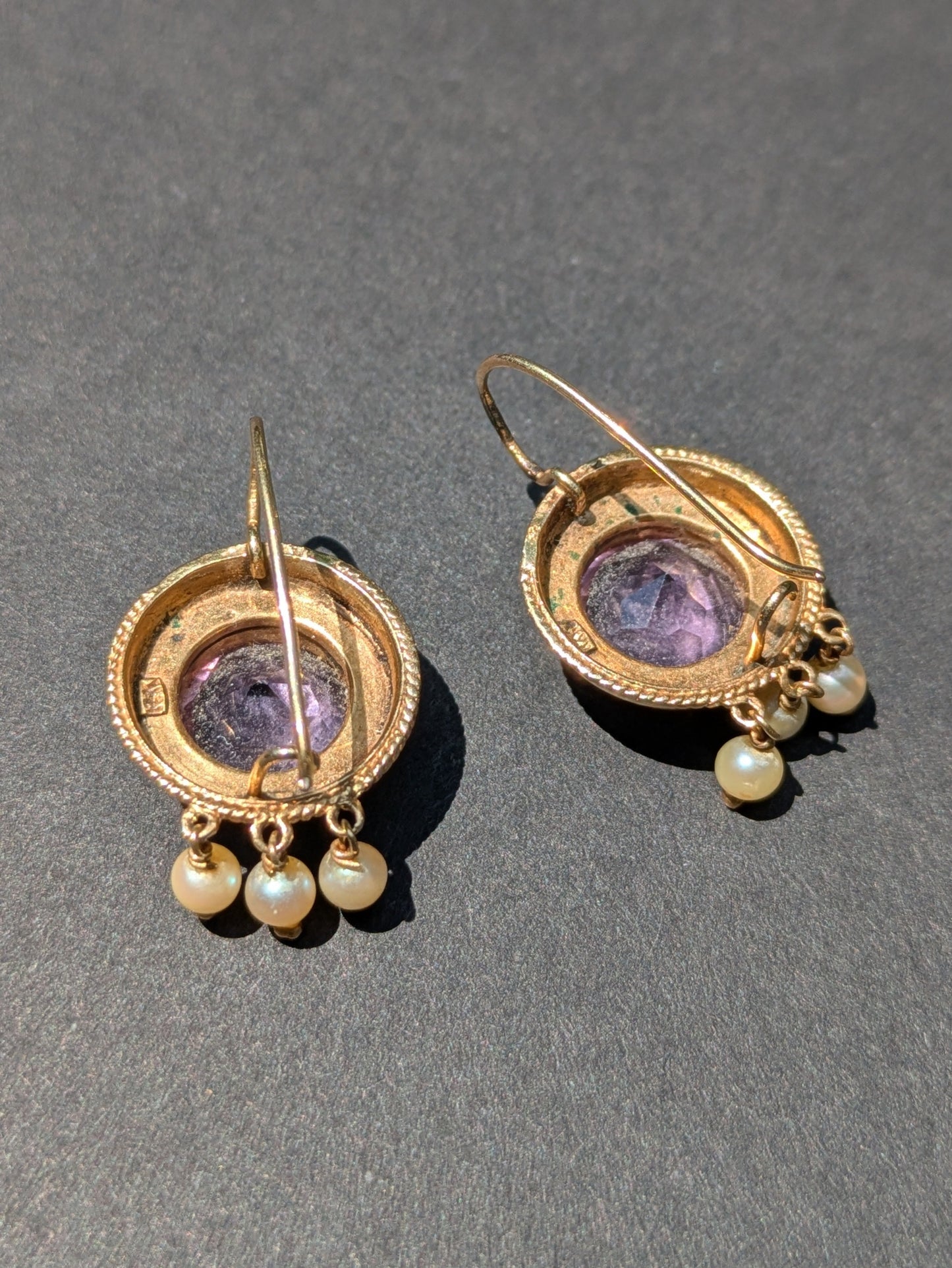 14kt Amethyst Earrings with Pearl Dangles