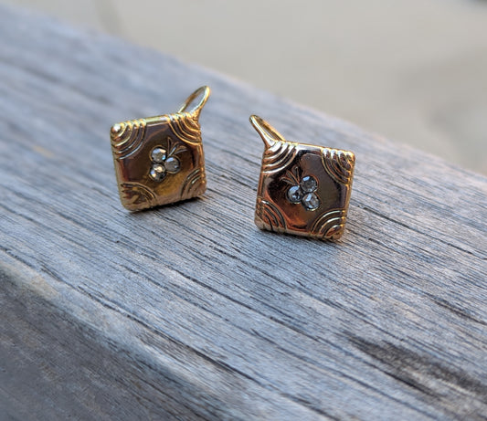 Late Victorian Cuff Link Conversion Earrings with Single Cut Diamonds