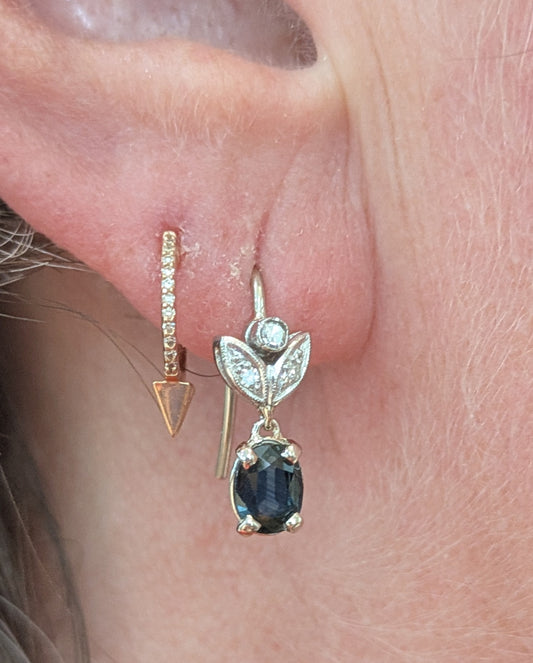 14kt White Gold Diamond & Sapphire Dangle Earrings on Hooks