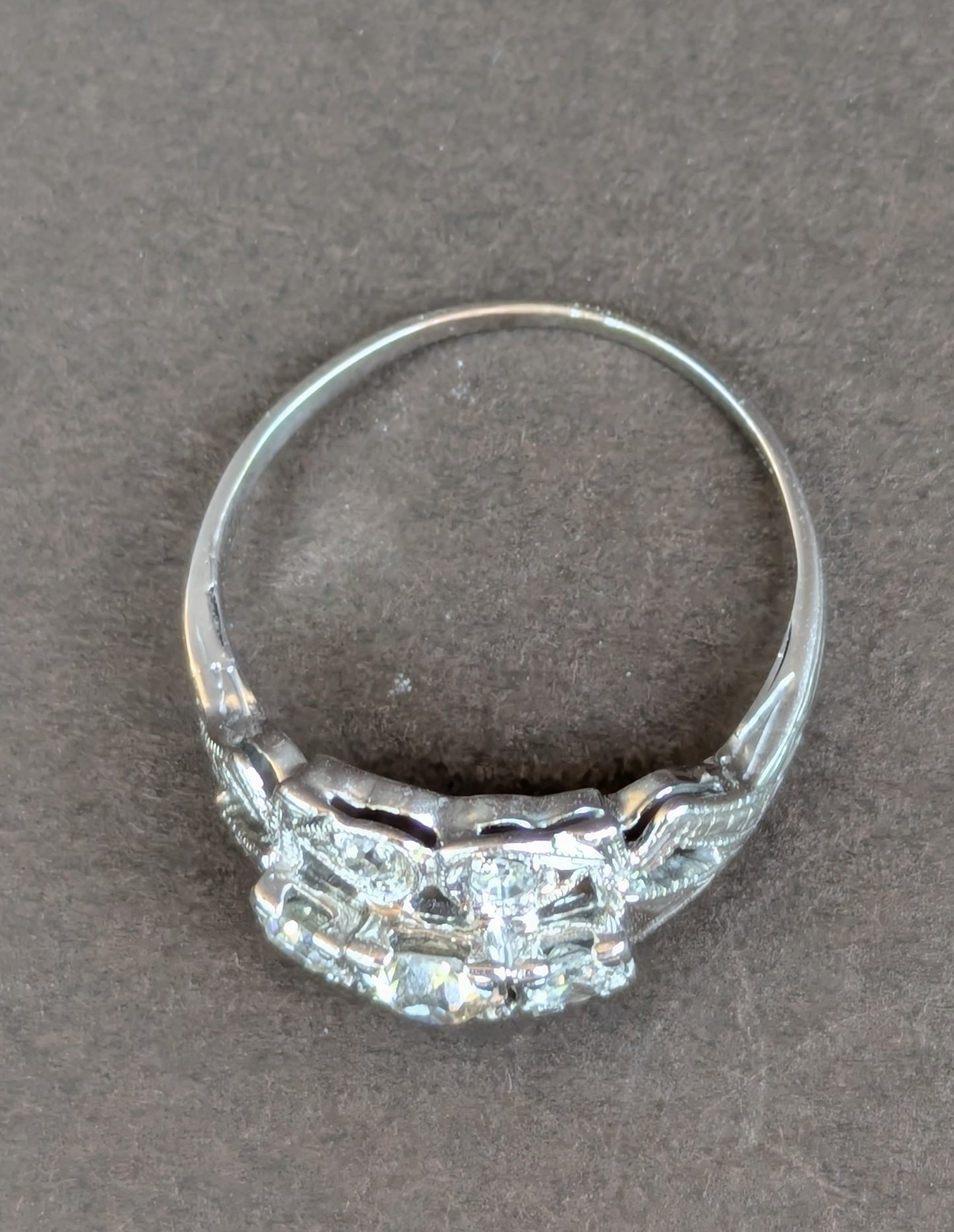 1930's 14k 3 Stone Diamond Ring with Side Diamonds