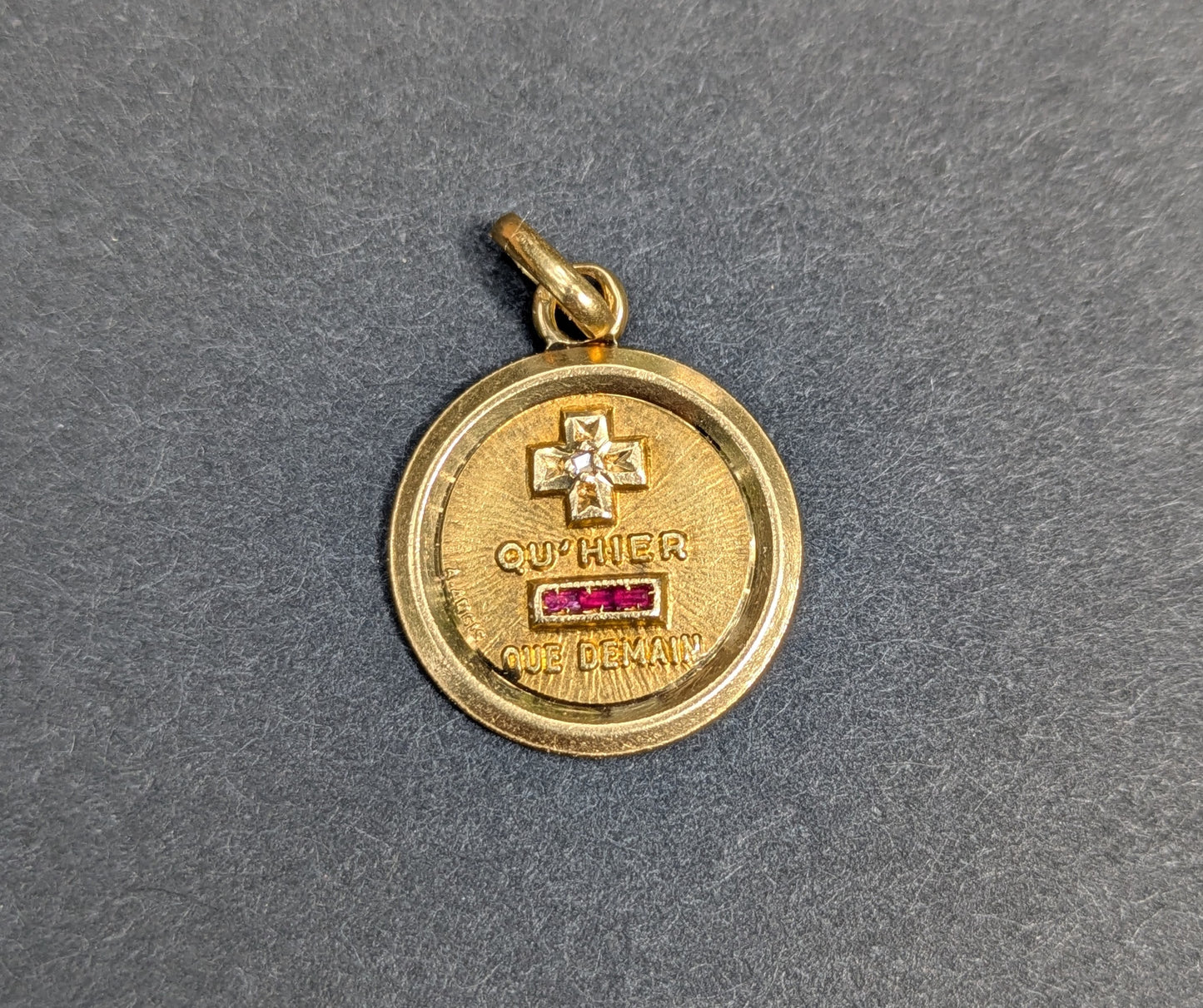 Augis Medal Pendant with Single Diamond and Rubies