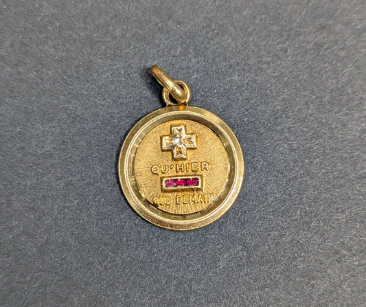 Augis Medal Pendant with Single Diamond and Rubies
