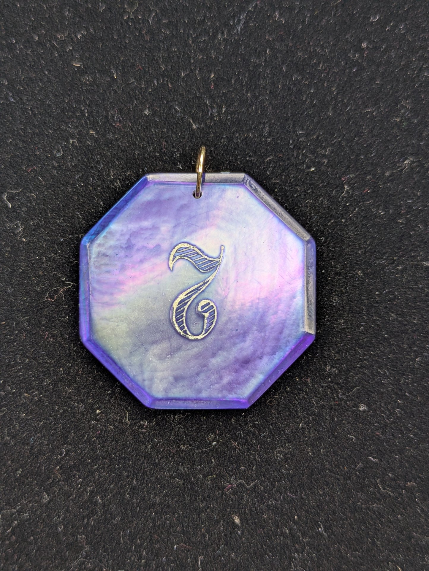 Octagon Navy Mother of Pearl Poker Chip with White Engraving "2"