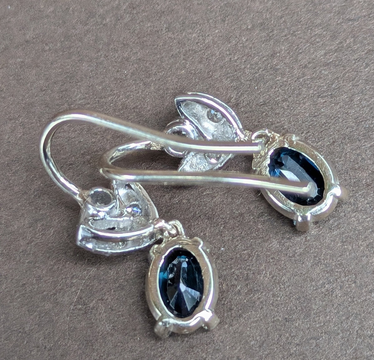 14kt White Gold Diamond & Sapphire Dangle Earrings on Hooks