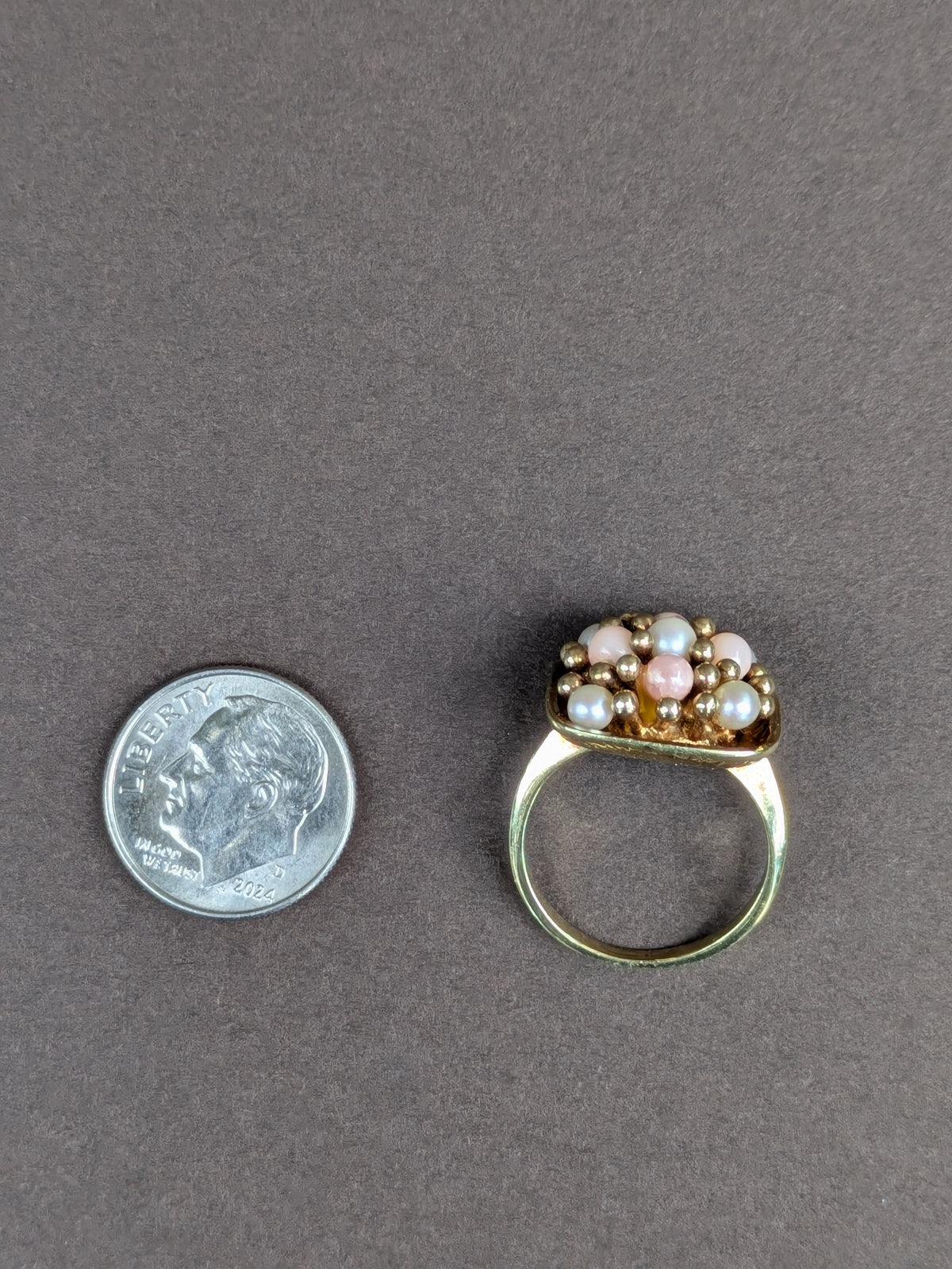 14kt Midcentury Coral And Pearl Ring