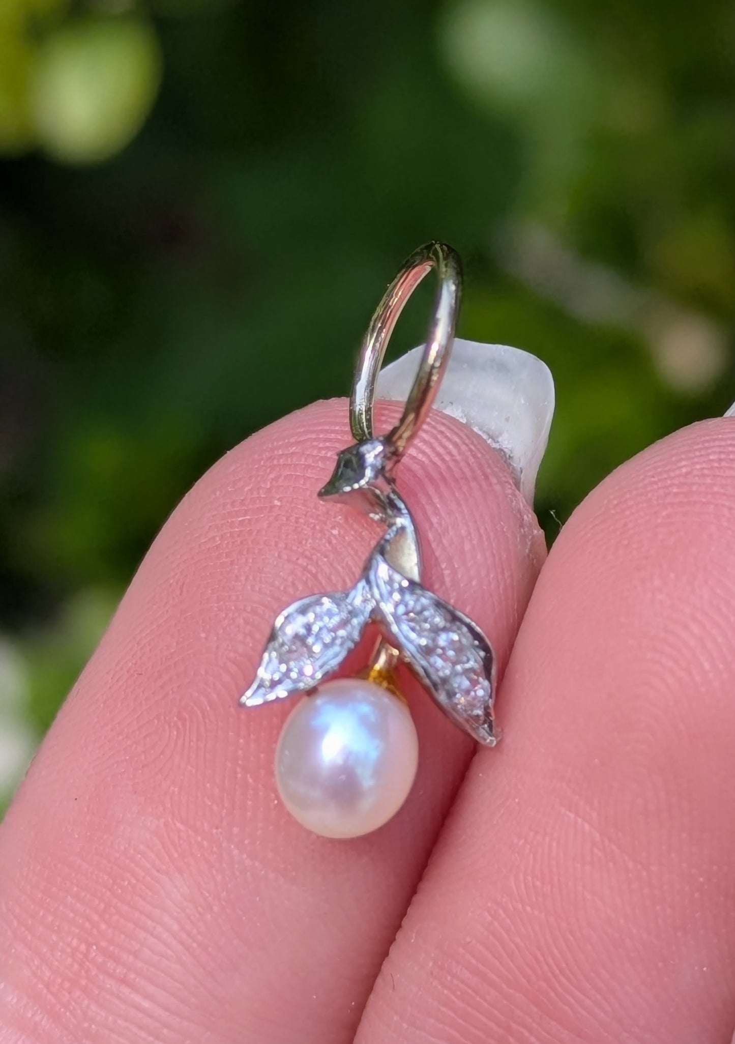 14kt White Gold Pear Fruit with Diamonds Charm