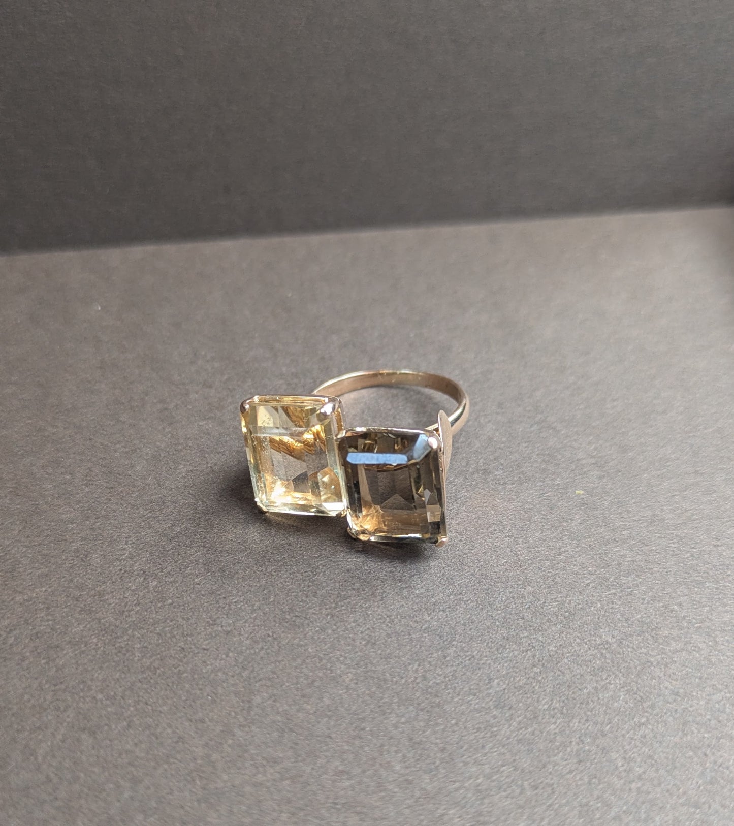 1960's 18kt Emerald cut Quartz & Citrine "Toi et Moi" Ring