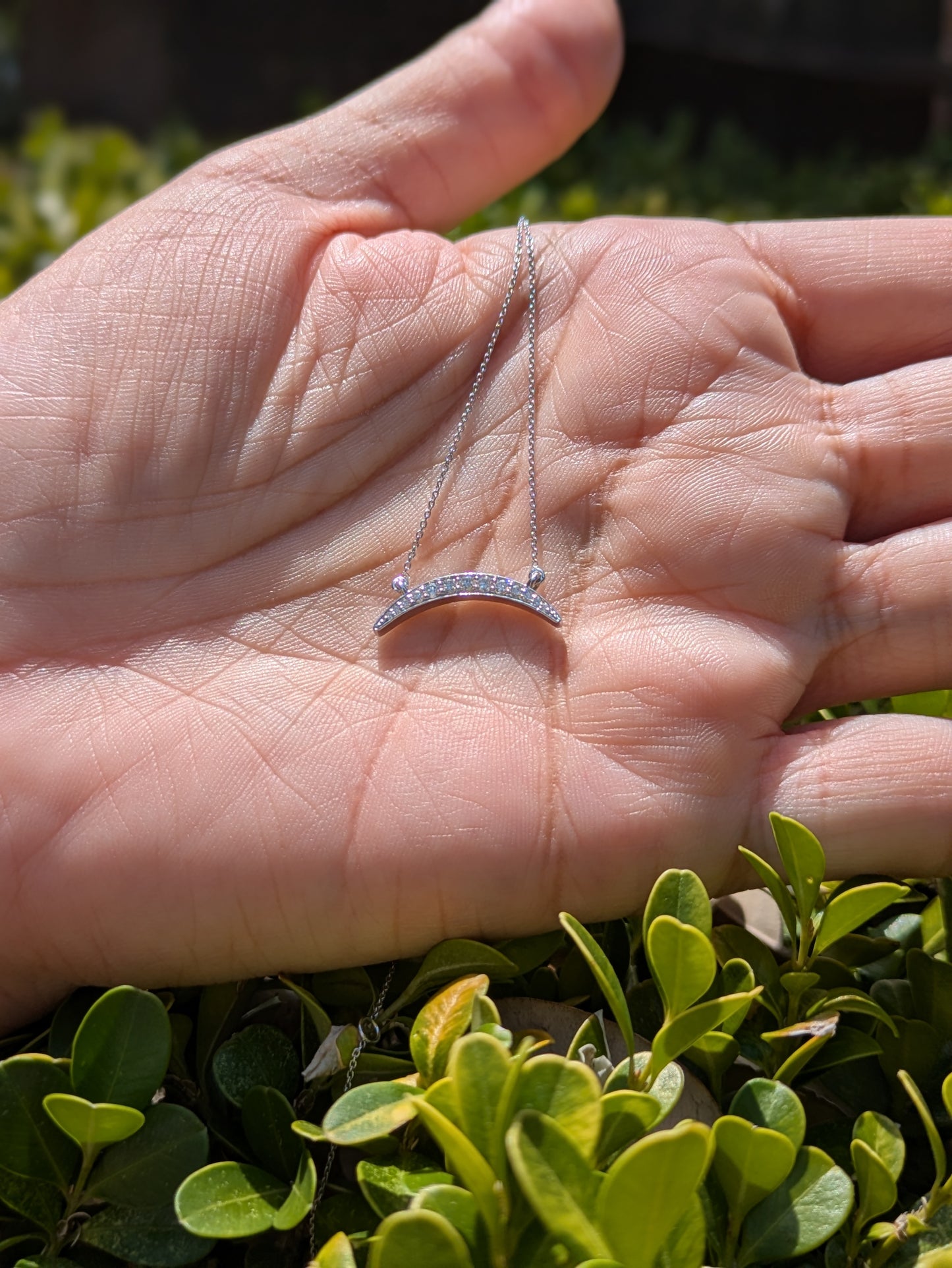 14kt White Gold Diamond Crescent Necklace