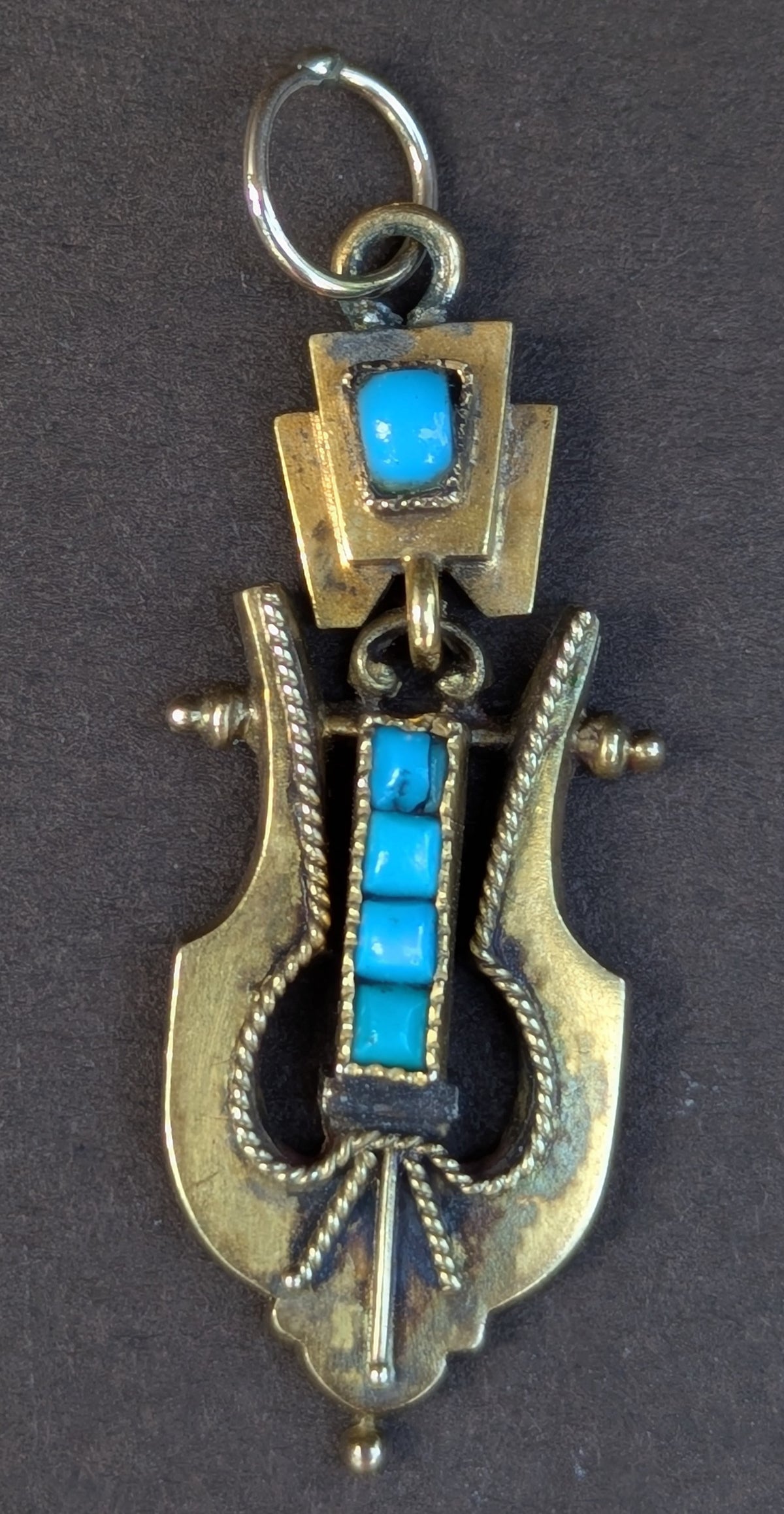 15k English Turquoise Charm Converted from Brooch