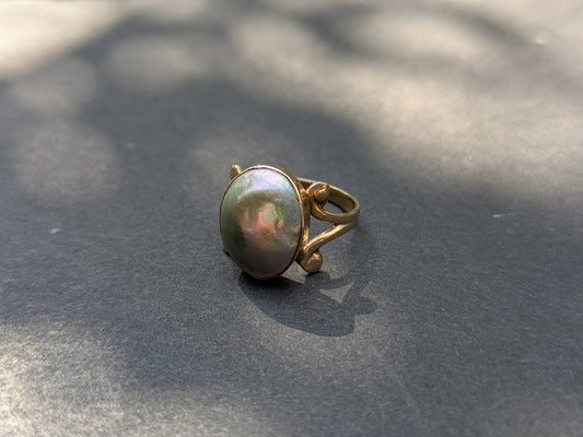 12kt Arts and Crafts Natural Pearl Ring