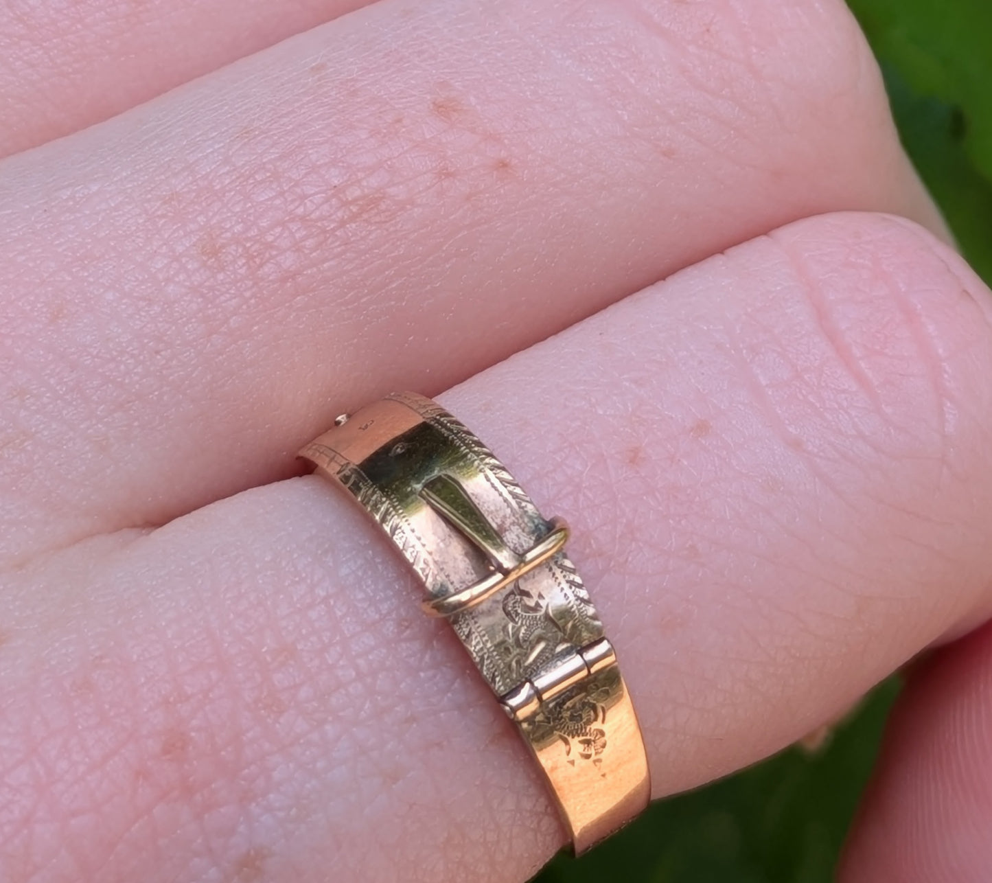 14kt Dutch Mourning Ring Buckle Style with Hidden Hair