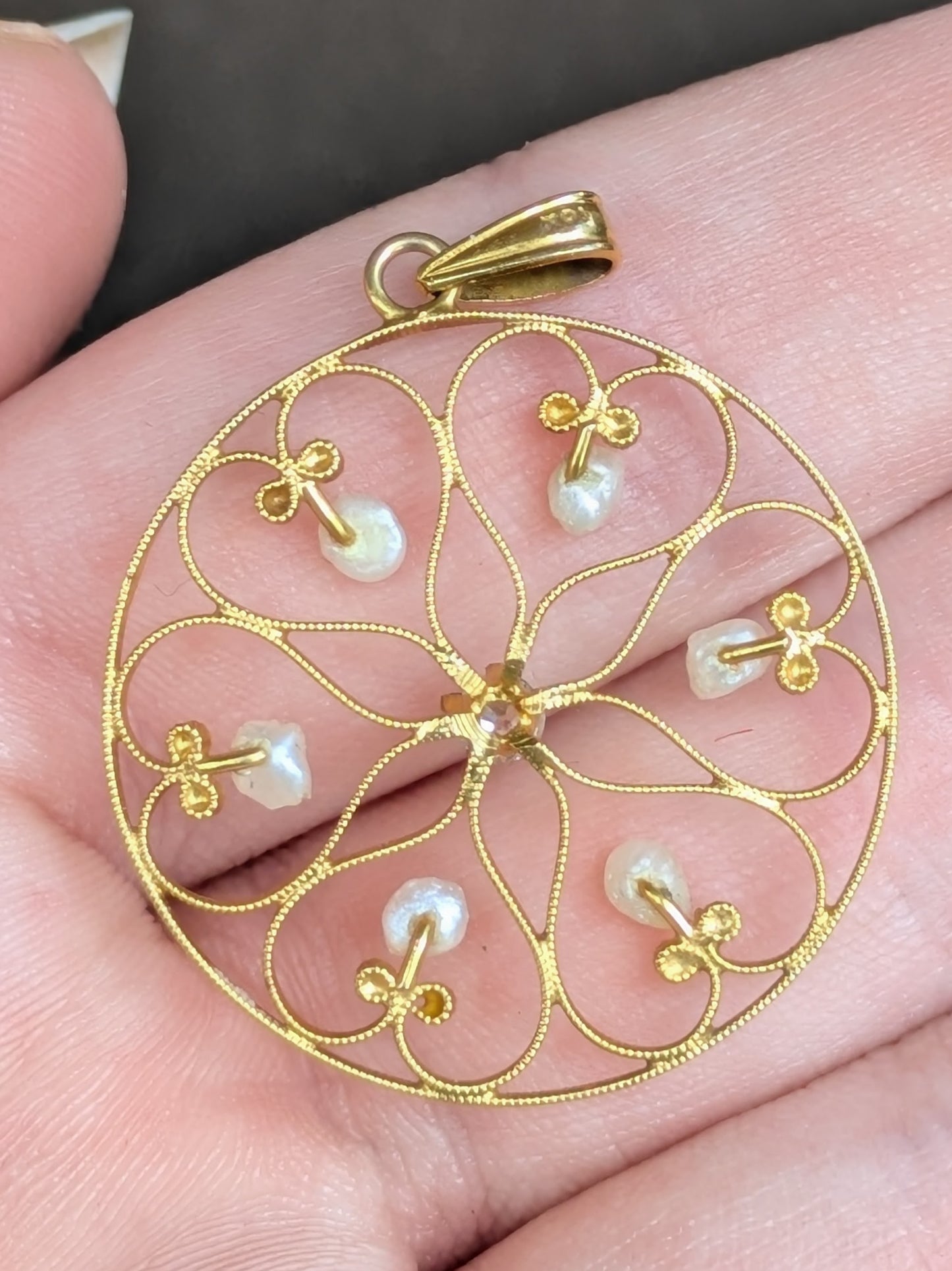 Edwardian Pendant 10k American Gold with Diamond and Pearls