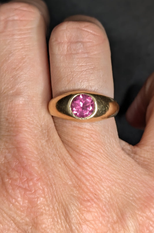 14k Flush Set Pink Tourmaline Ring