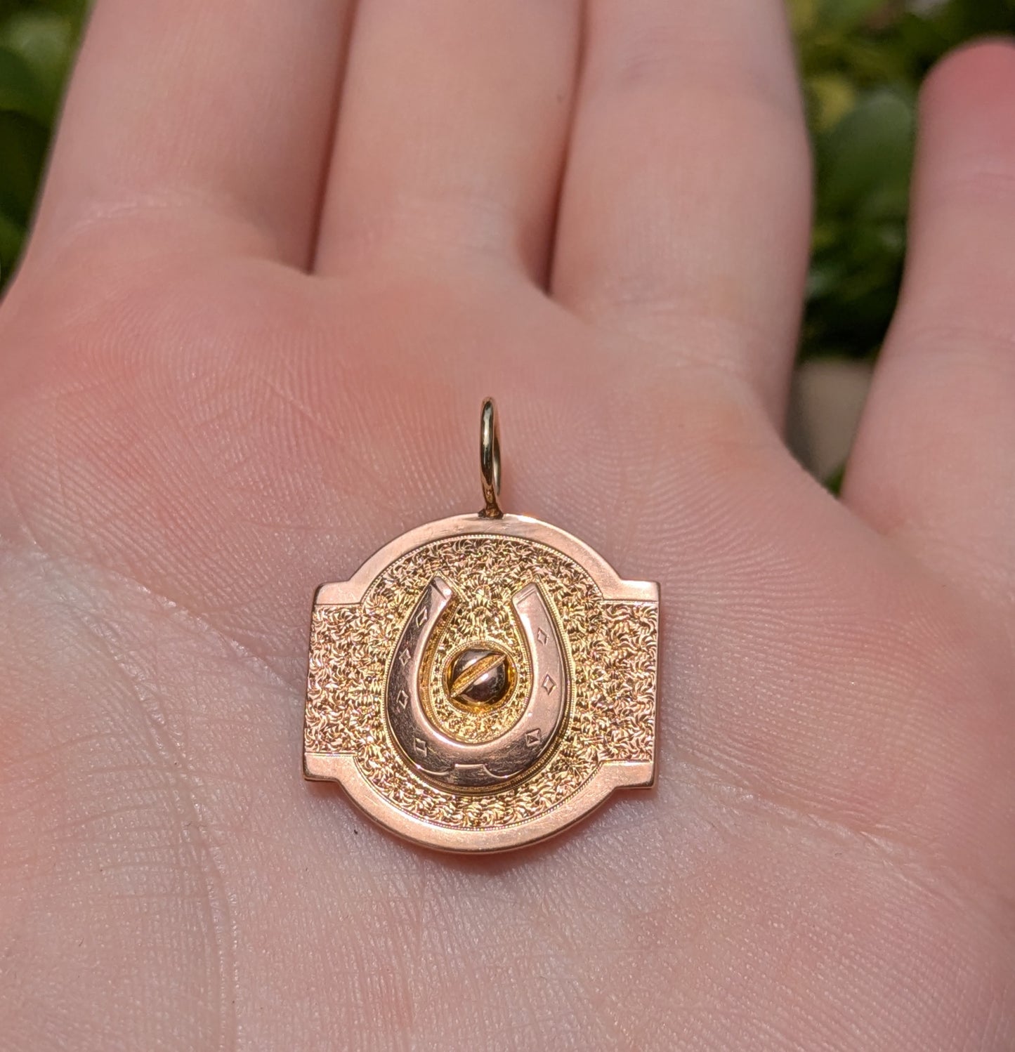 14kt Gold Horseshoe Shield Charm