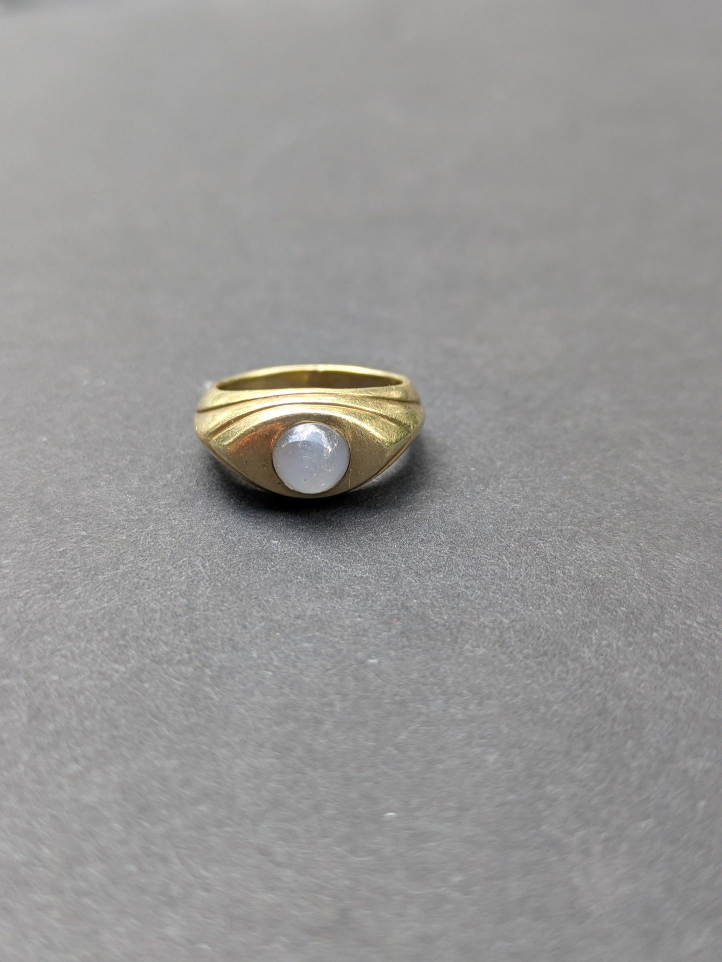 Heavy 14kt Art Deco Moonstone Pinkie Ring