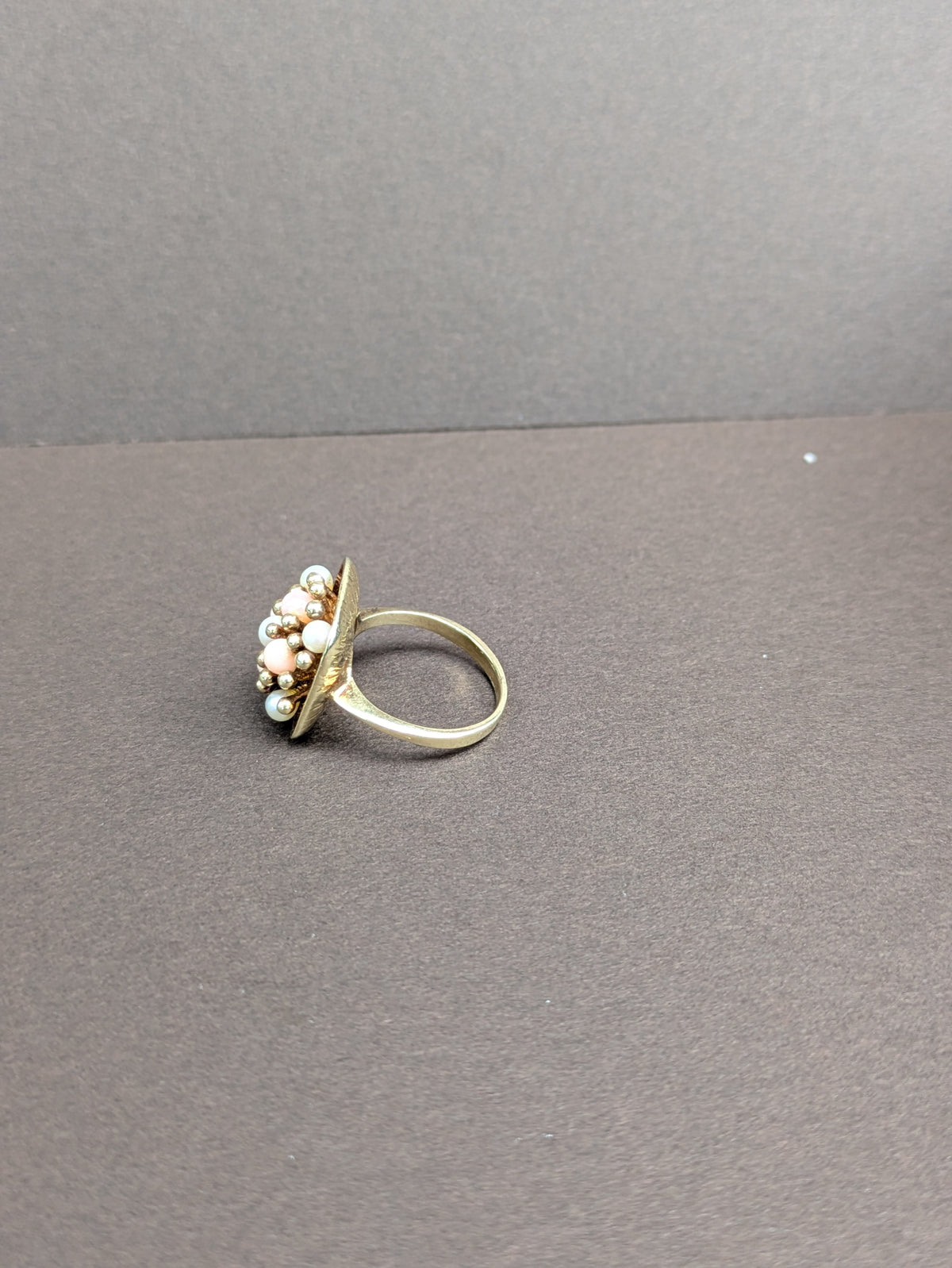 14kt Midcentury Coral And Pearl Ring