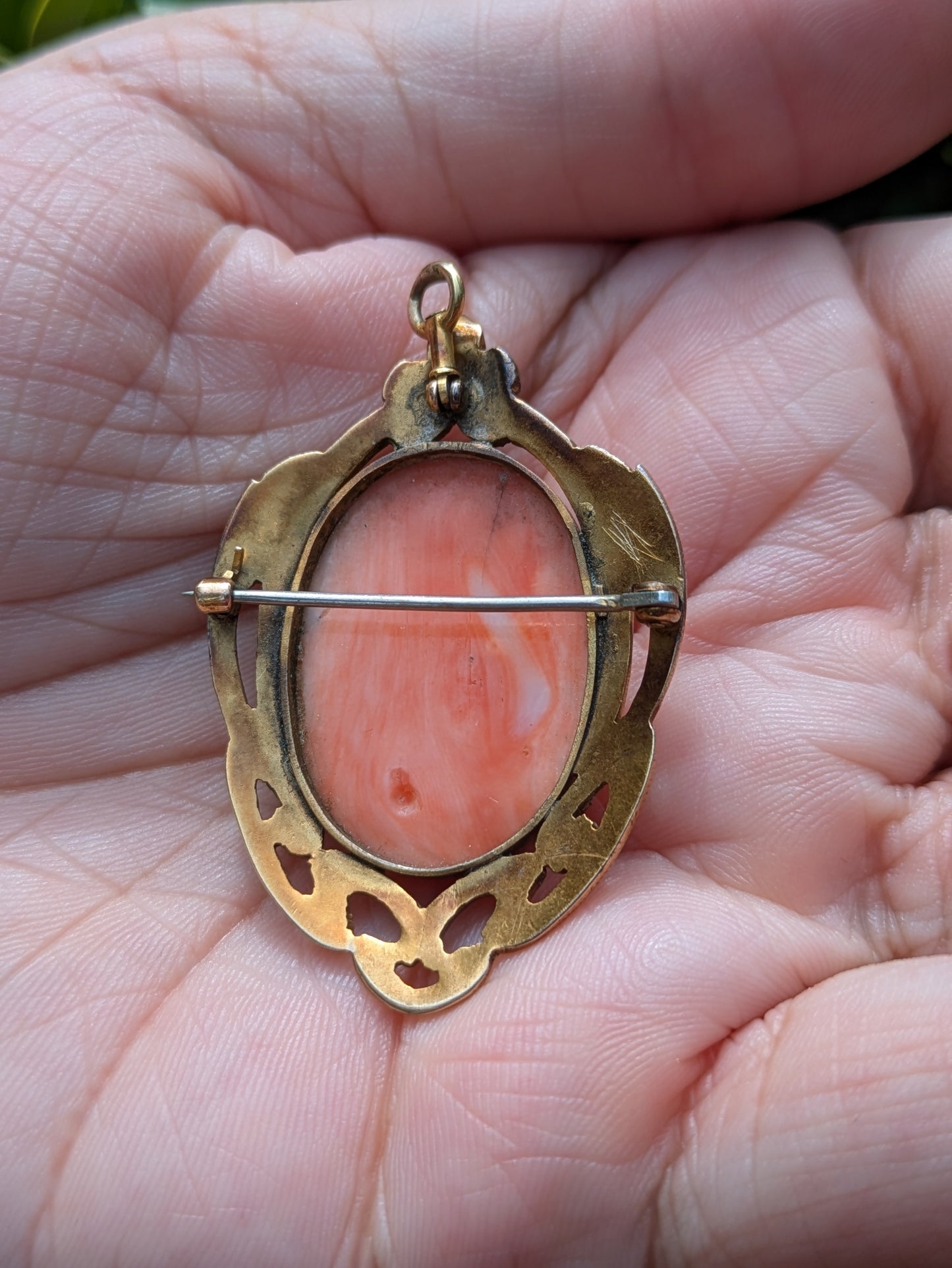 Art Nouveau Carved Coral Cameo Brooch