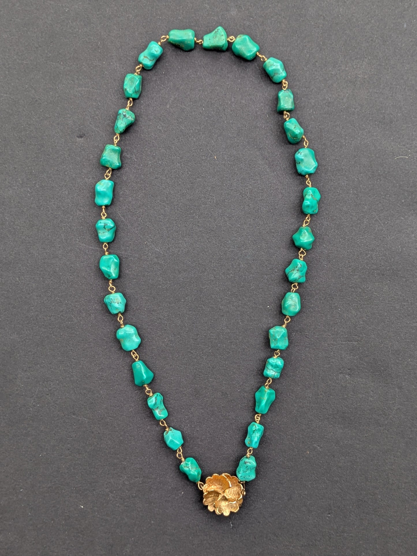 Turquoise Necklace with 14k Large Flower Clasp